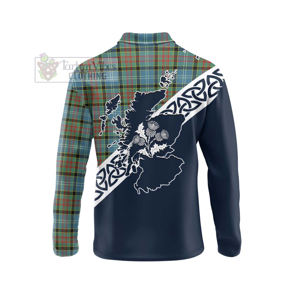 Tartan Vibes Clothing Paisley Tartan Long Sleeve Polo Shirt Featuring Thistle and Scotland Map