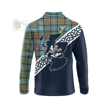 Paisley Tartan Long Sleeve Polo Shirt Featuring Thistle and Scotland Map