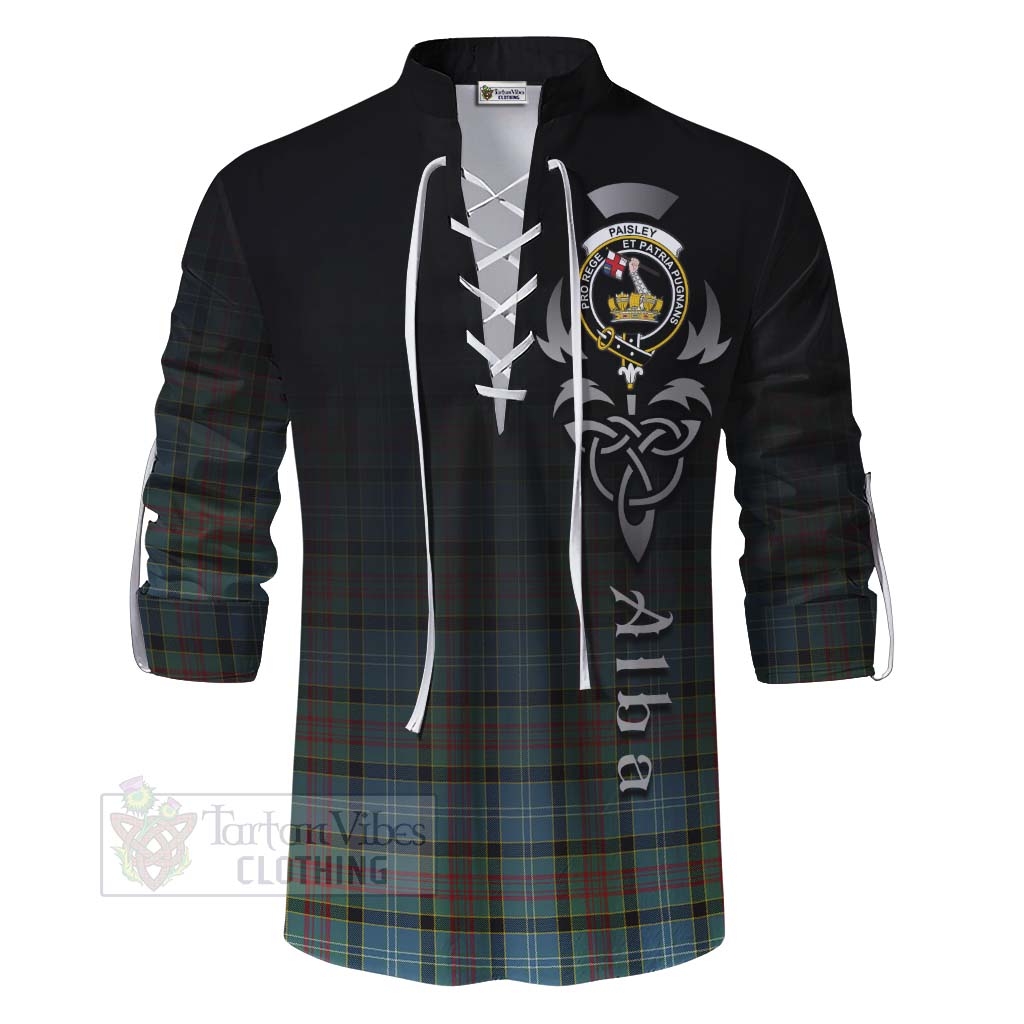 Tartan Vibes Clothing Paisley Tartan Ghillie Kilt Shirt Featuring Alba Gu Brath Family Crest Celtic Inspired