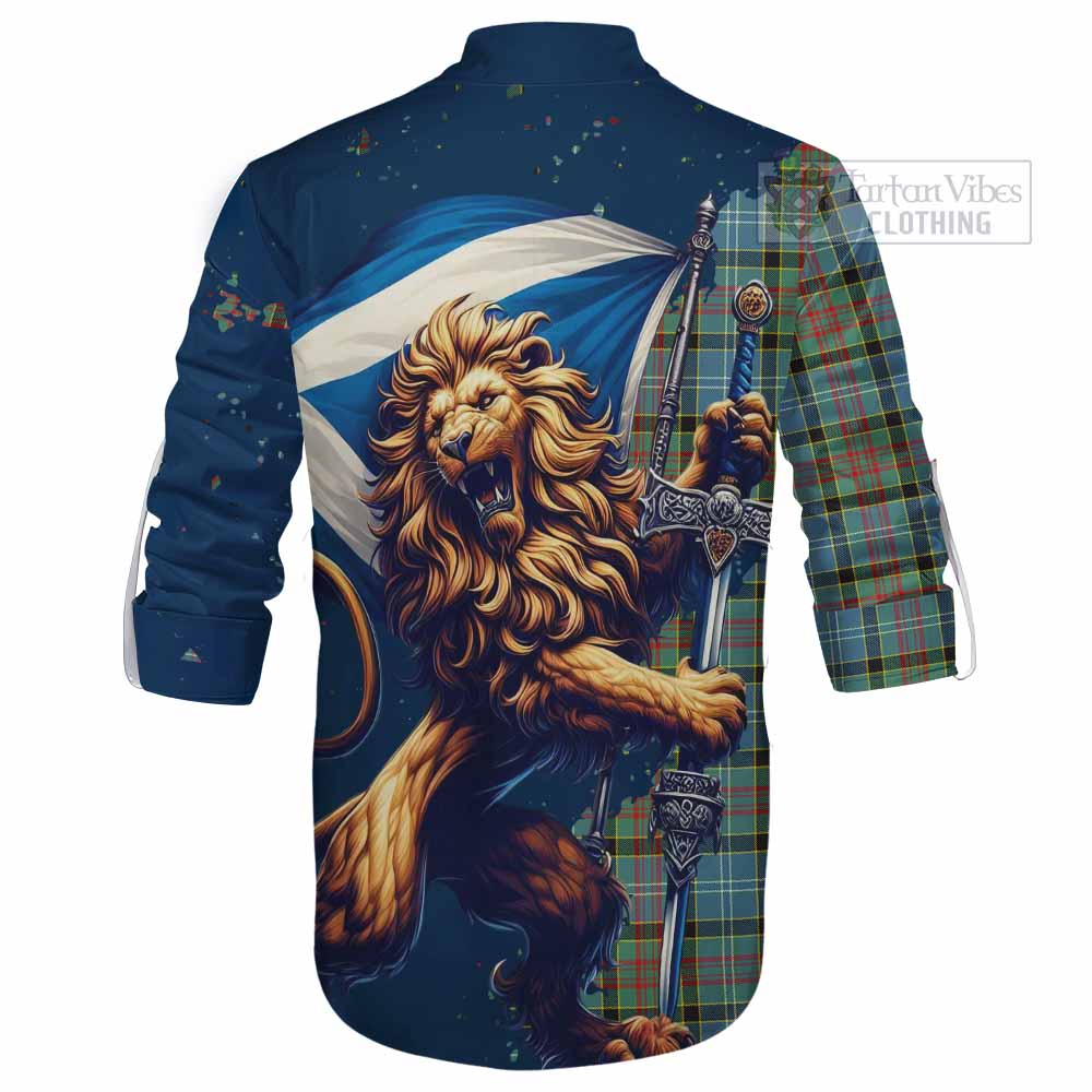 Tartan Vibes Clothing Paisley Tartan Family Crest Ghillie Kilt Shirt with Scottish Majestic Lion