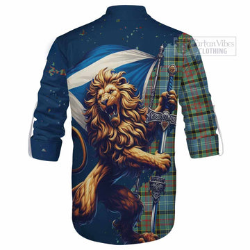 Paisley Tartan Family Crest Ghillie Kilt Shirt with Scottish Majestic Lion