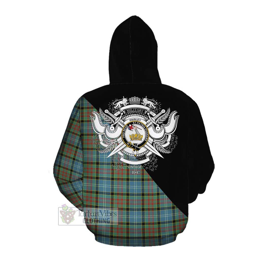 Tartan Vibes Clothing Paisley Tartan Cotton Hoodie with Family Crest and Military Logo Style