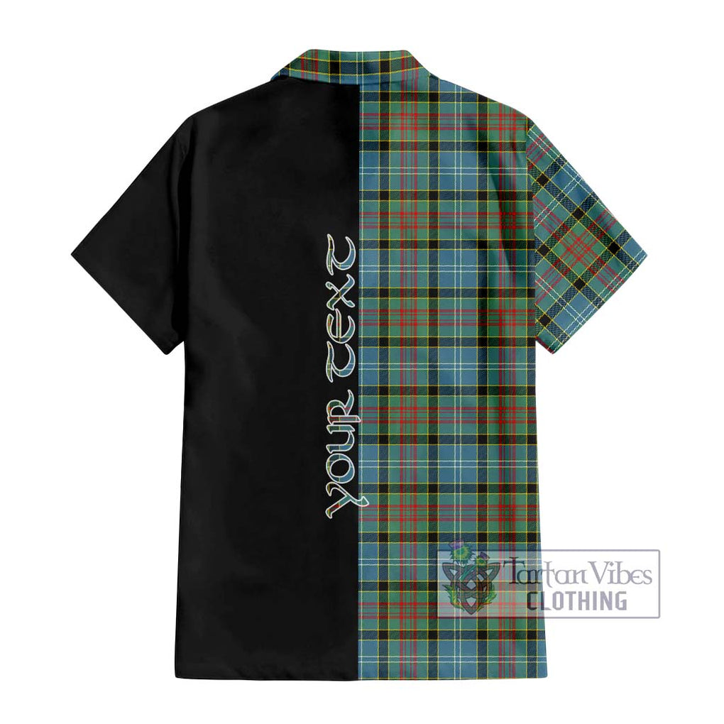 Paisley Tartan Short Sleeve Button Shirt with Family Crest and Half Of Me Style - Tartanvibesclothing Shop