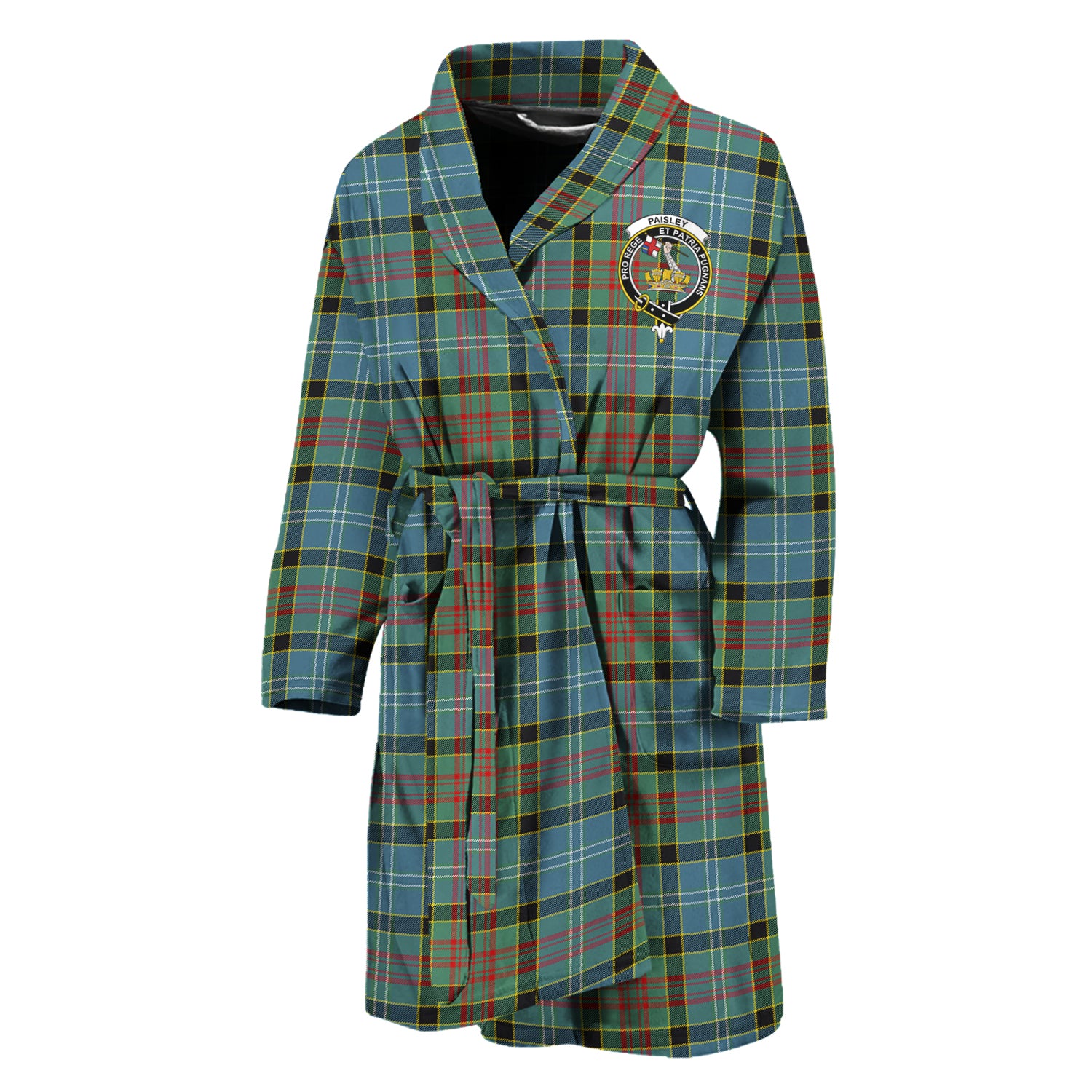 Paisley Tartan Bathrobe with Family Crest Unisex M - Tartan Vibes Clothing