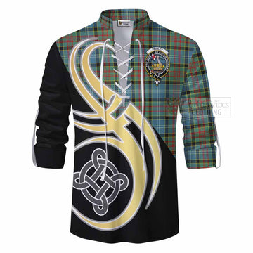 Paisley Tartan Ghillie Kilt Shirt with Family Crest and Celtic Symbol Style