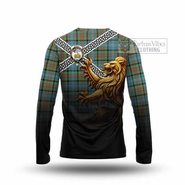 Paisley Crest Tartan Long Sleeve T-Shirt with Golden Lion Emblem Celtic Style - Tartan Vibes Clothing