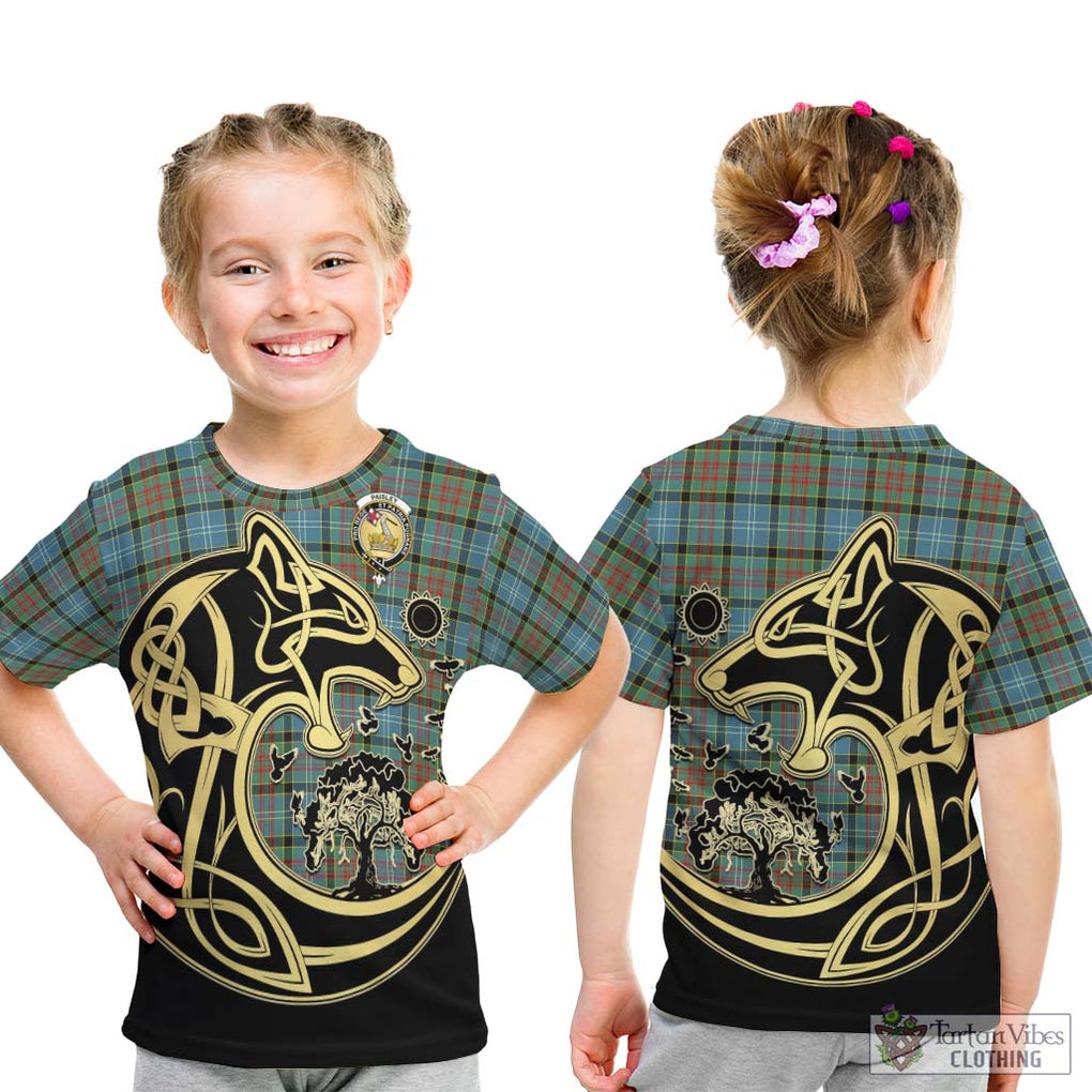 Paisley Tartan Kid T-Shirt with Family Crest Celtic Wolf Style - Tartan Vibes Clothing