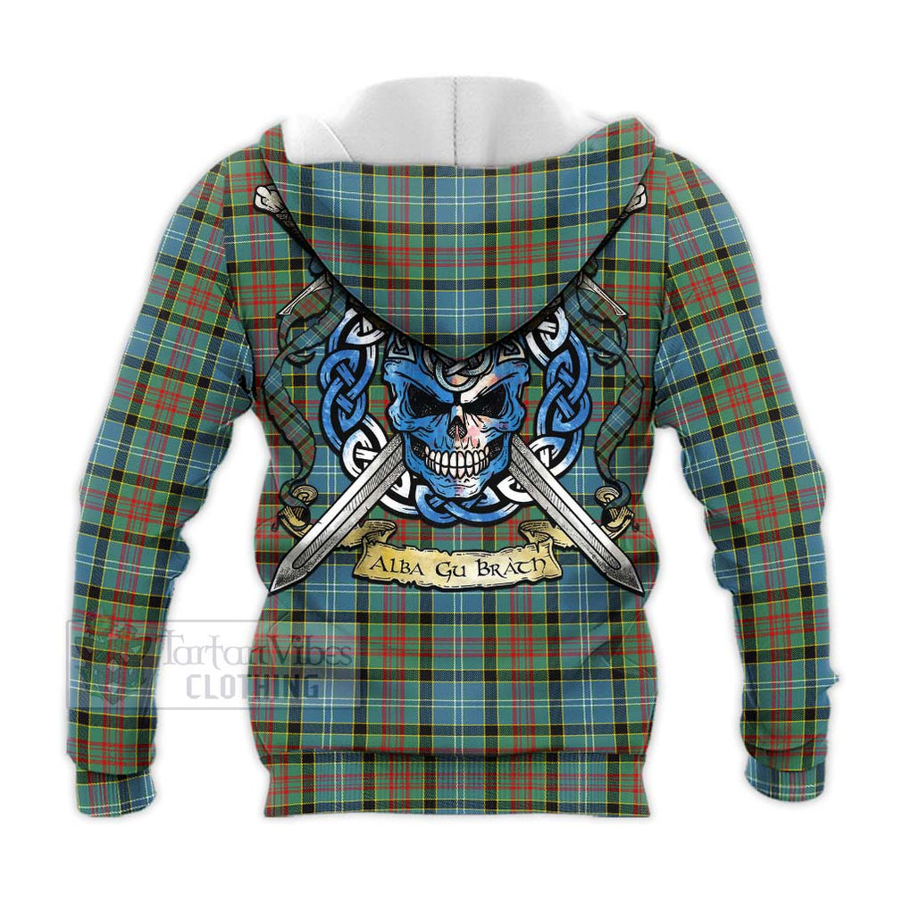 Tartan Vibes Clothing Paisley Tartan Knitted Hoodie with Family Crest Celtic Skull Style