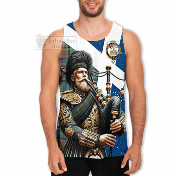 Paisley Tartan Men's Tank Top with Family Crest Scottish Bagpiper Vibes