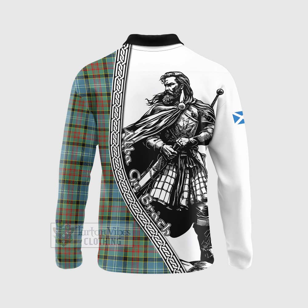 Tartan Vibes Clothing Paisley Tartan Clan Crest Long Sleeve Polo Shirt with Highlander Warrior Celtic Style