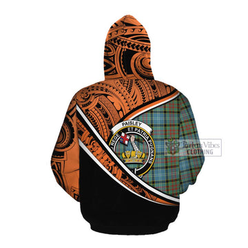 Paisley Crest Tartan Cotton Hoodie with Polynesian Vibes Style - Orange Version