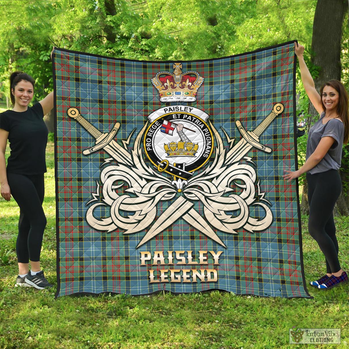 Tartan Vibes Clothing Paisley Tartan Quilt with Clan Crest and the Golden Sword of Courageous Legacy