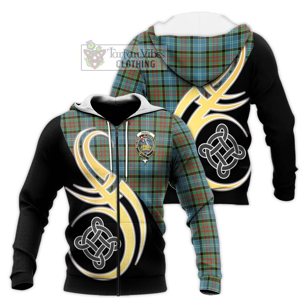 Paisley Tartan Knitted Hoodie with Family Crest and Celtic Symbol Style Unisex Knitted Zip Hoodie - Tartan Vibes Clothing