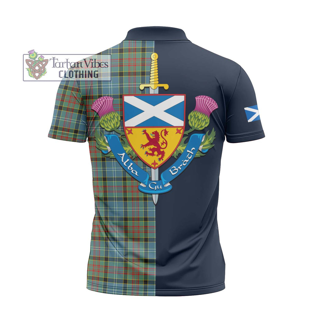 Tartan Vibes Clothing Paisley Tartan Zipper Polo Shirt with Scottish Lion Royal Arm Half Style