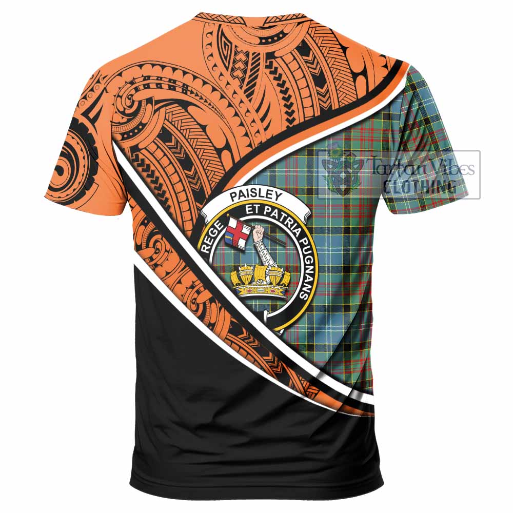 Tartan Vibes Clothing Paisley Crest Tartan T-Shirt with Maori Tattoo Style - Orange Version