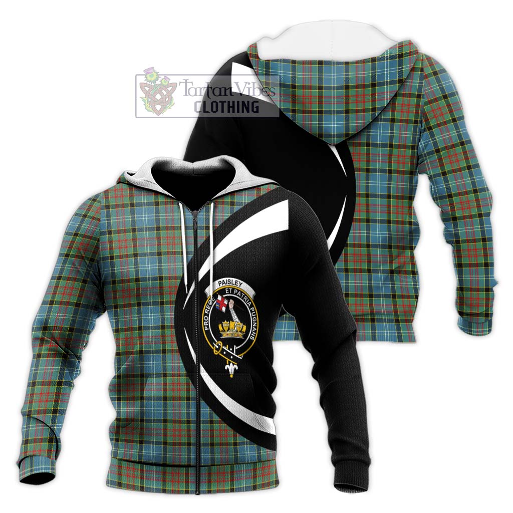 Paisley Tartan Knitted Hoodie with Family Crest Circle Style Unisex Knitted Zip Hoodie - Tartan Vibes Clothing