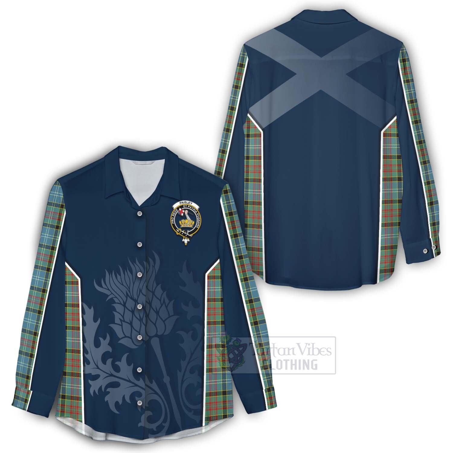 Tartan Vibes Clothing Paisley Tartan Women's Casual Shirt with Family Crest and Scottish Thistle Vibes Sport Style