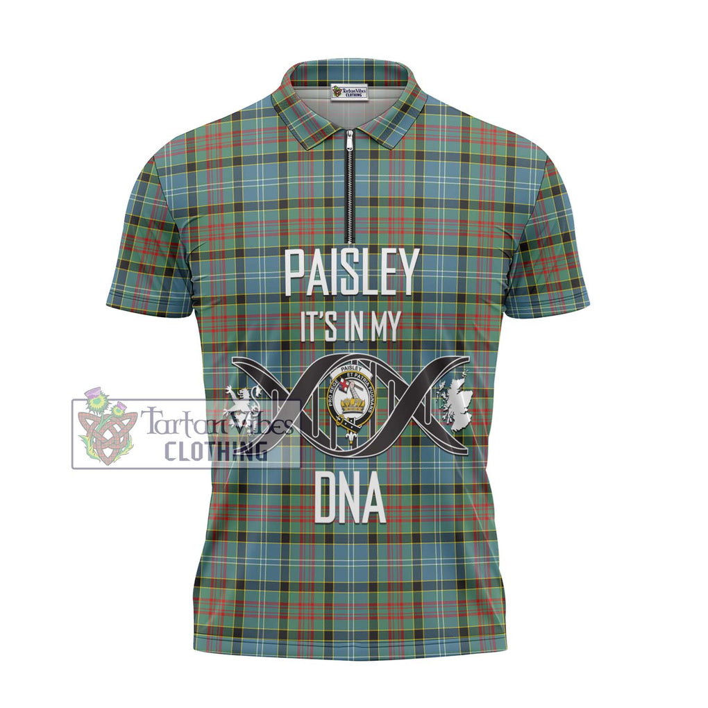 Paisley Tartan Zipper Polo Shirt with Family Crest DNA In Me Style - Tartanvibesclothing Shop