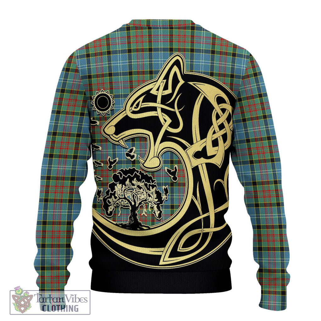 Paisley Tartan Knitted Sweater with Family Crest Celtic Wolf Style - Tartan Vibes Clothing