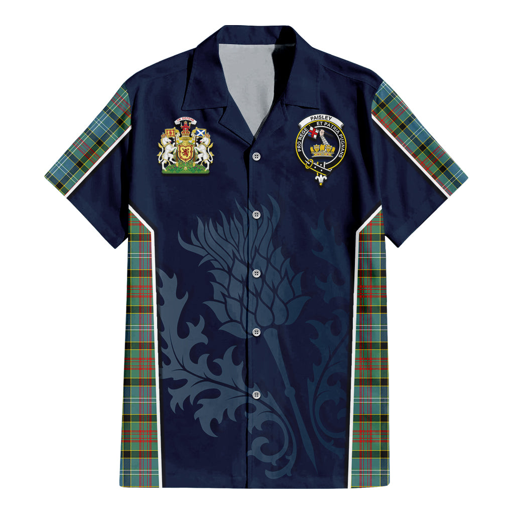 Tartan Vibes Clothing Paisley Tartan Short Sleeve Button Up Shirt with Family Crest and Scottish Thistle Vibes Sport Style