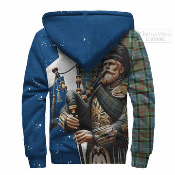 Paisley Tartan Sherpa Hoodie with Family Crest Scottish Bagpiper Vibes