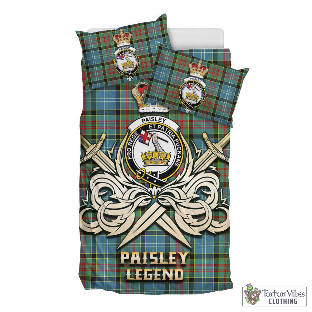 Tartan Vibes Clothing Paisley Tartan Bedding Set with Clan Crest and the Golden Sword of Courageous Legacy