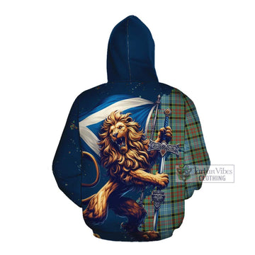 Paisley Tartan Family Crest Cotton Hoodie with Scottish Majestic Lion