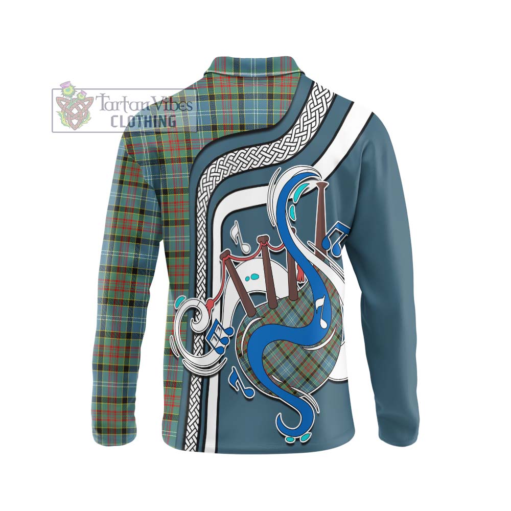 Tartan Vibes Clothing Paisley Tartan Long Sleeve Polo Shirt with Epic Bagpipe Style