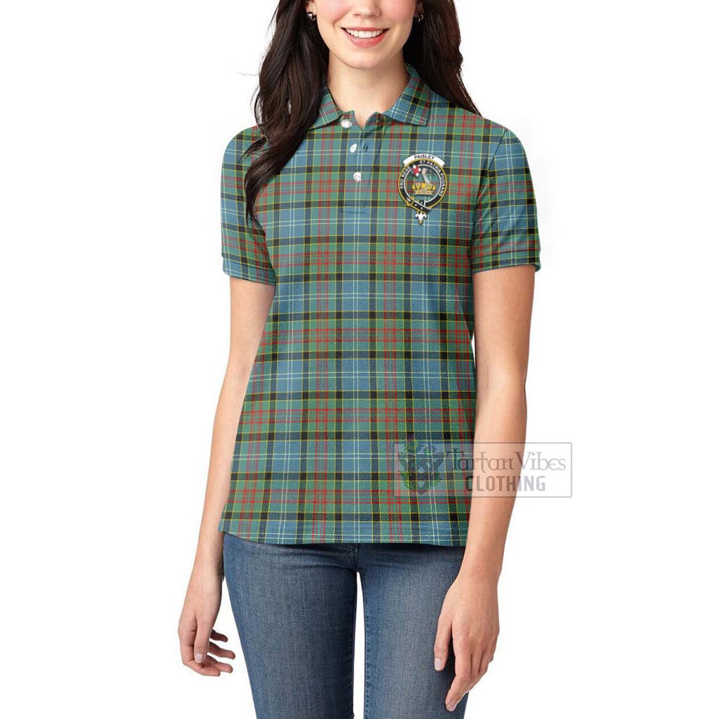 Tartan Vibes Clothing Paisley Tartan Women's Polo Shirt with Family Crest and Bearded Skull Holding Bottles of Whiskey