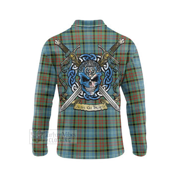 Paisley Tartan Long Sleeve Polo Shirt with Family Crest Celtic Skull Style