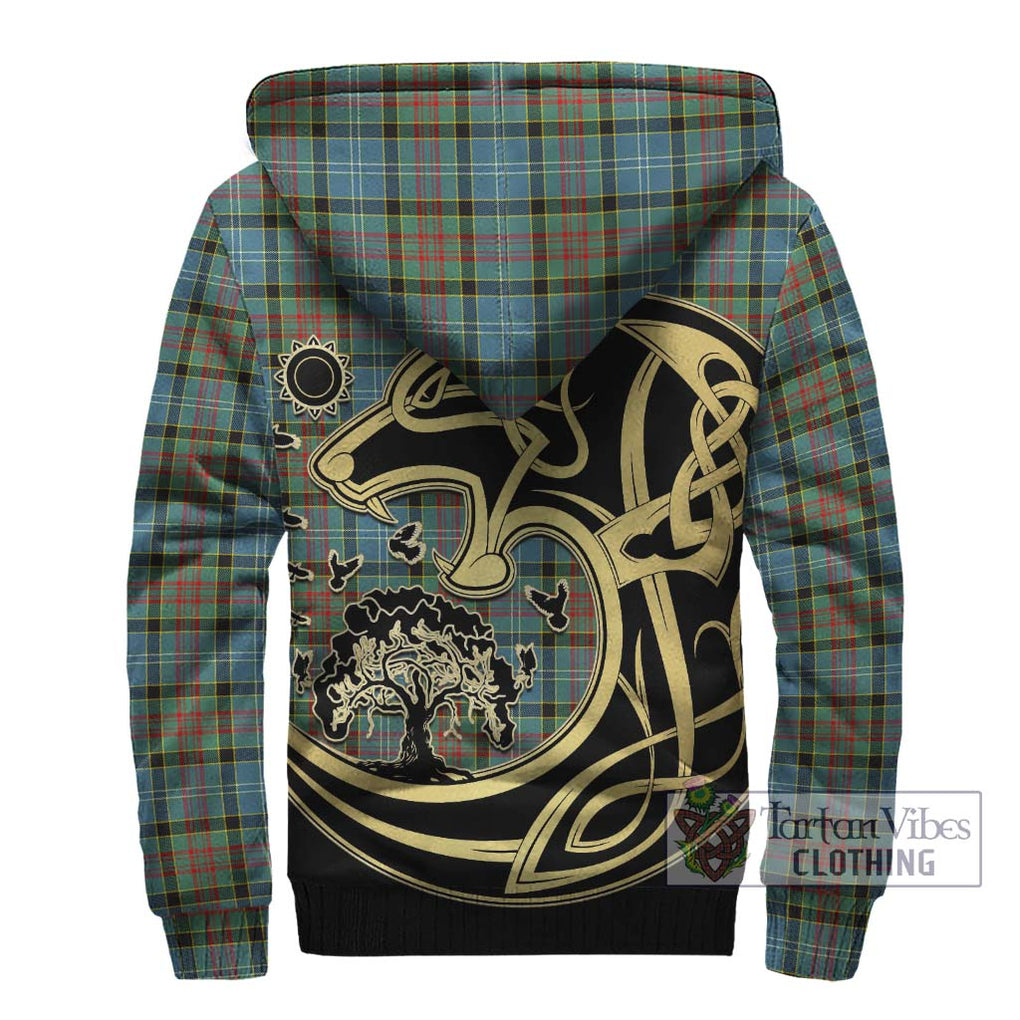 Paisley Tartan Sherpa Hoodie with Family Crest Celtic Wolf Style - Tartan Vibes Clothing