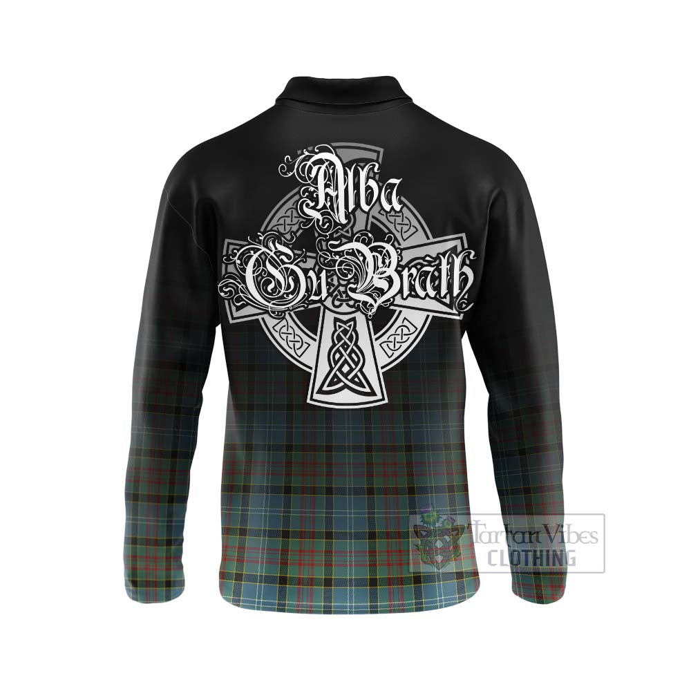 Tartan Vibes Clothing Paisley Tartan Long Sleeve Polo Shirt Featuring Alba Gu Brath Family Crest Celtic Inspired