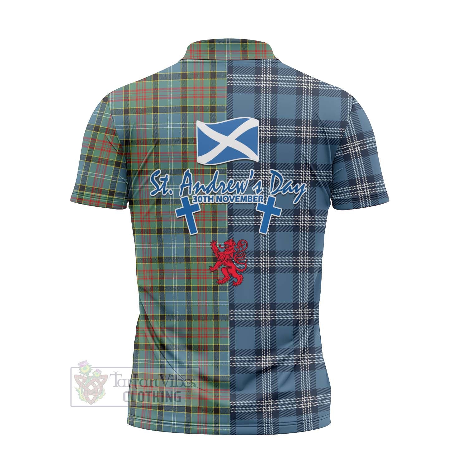 Tartan Vibes Clothing Paisley Tartan Zipper Polo Shirt Happy St. Andrew's Day Half Tartan Style