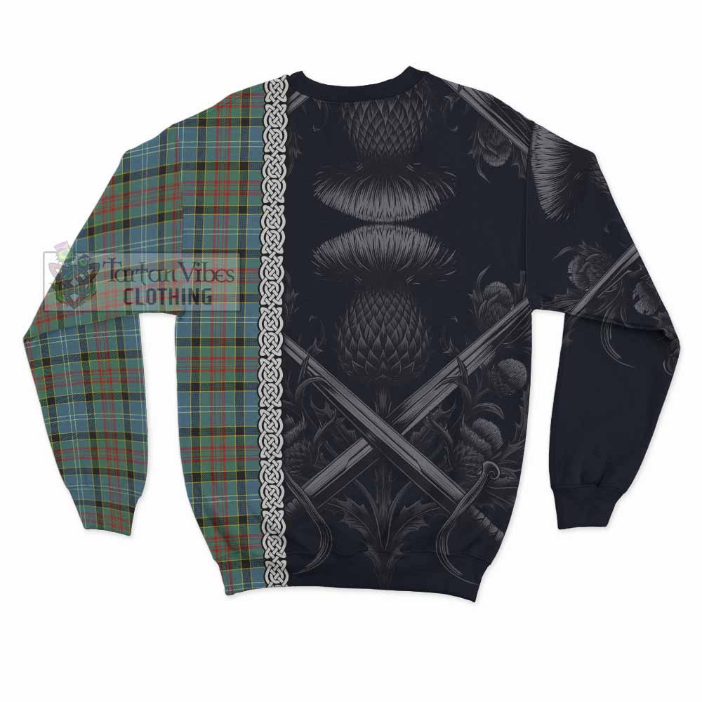 Tartan Vibes Clothing Paisley Tartan Sweatshirt with Family Crest Cross Sword Thistle Celtic Vibes