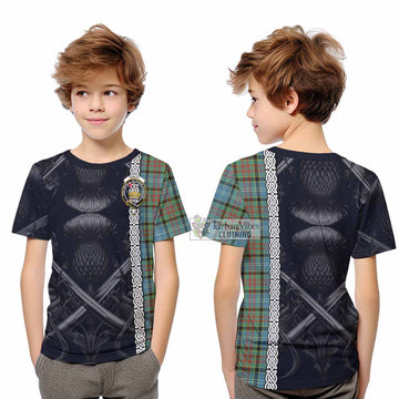 Paisley Tartan Kid T-Shirt with Family Crest Cross Sword Thistle Celtic Vibes