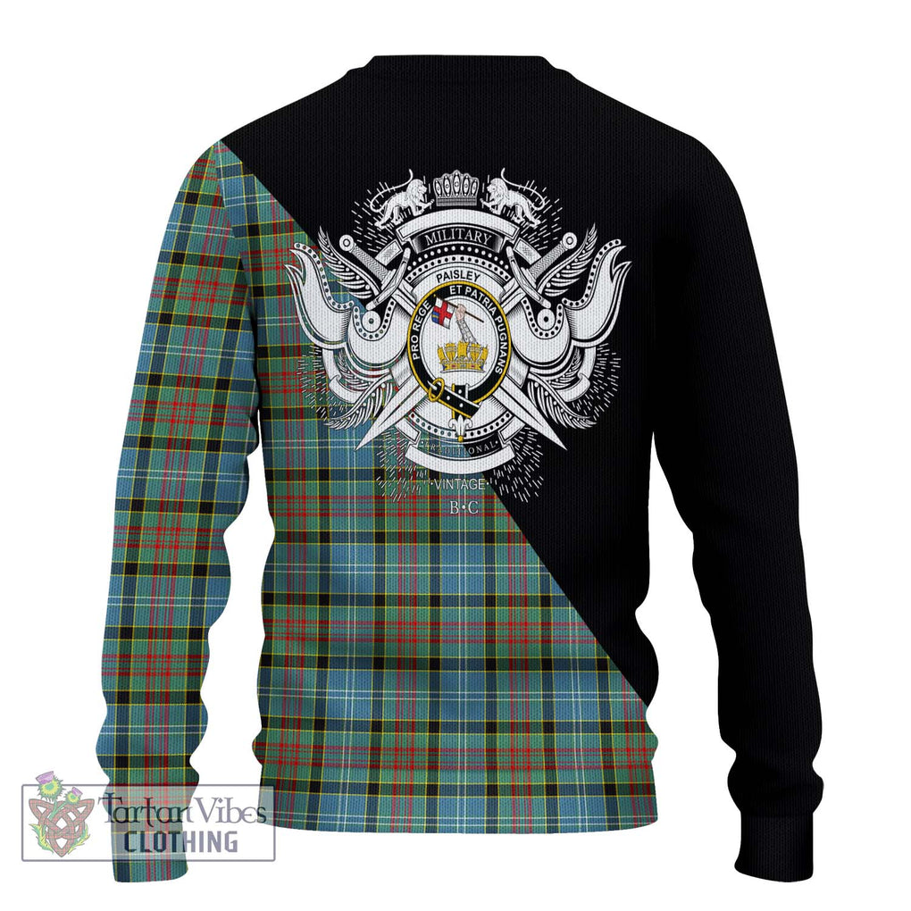 Paisley Tartan Knitted Sweater with Family Crest and Military Logo Style - Tartanvibesclothing Shop