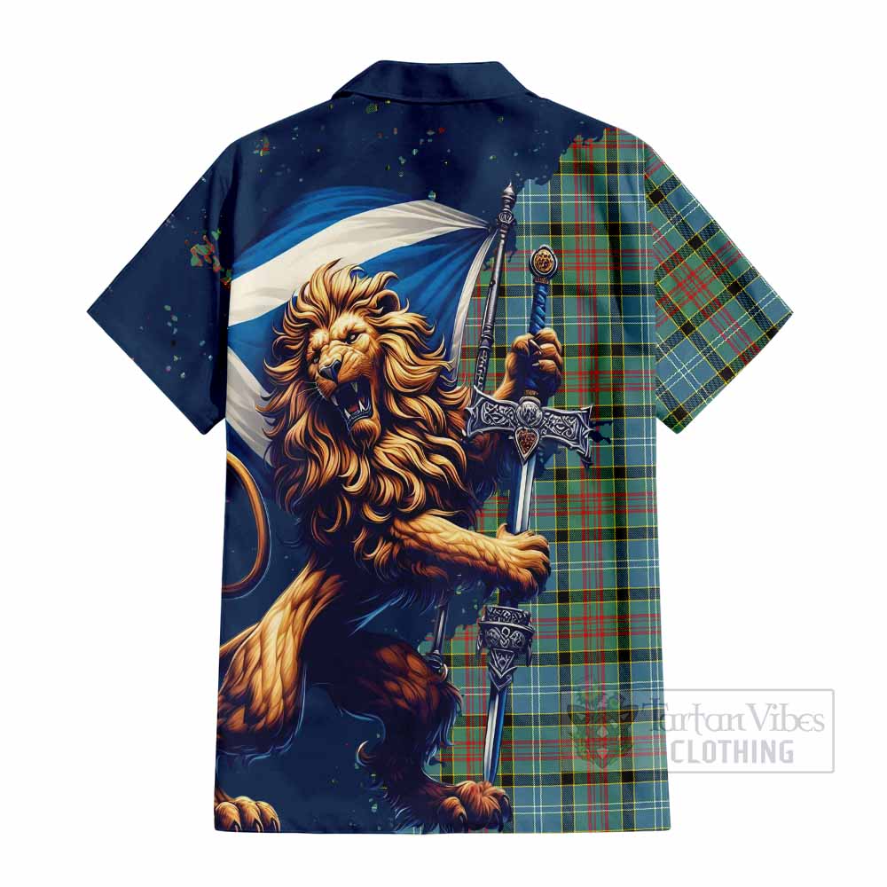 Tartan Vibes Clothing Paisley Tartan Family Crest Short Sleeve Button Shirt with Scottish Majestic Lion