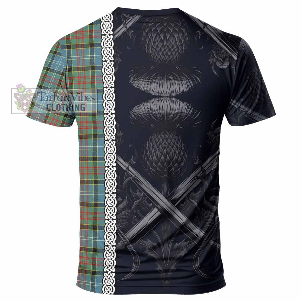 Tartan Vibes Clothing Paisley Tartan T-Shirt with Family Crest Cross Sword Thistle Celtic Vibes