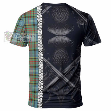 Paisley Tartan T-Shirt with Family Crest Cross Sword Thistle Celtic Vibes