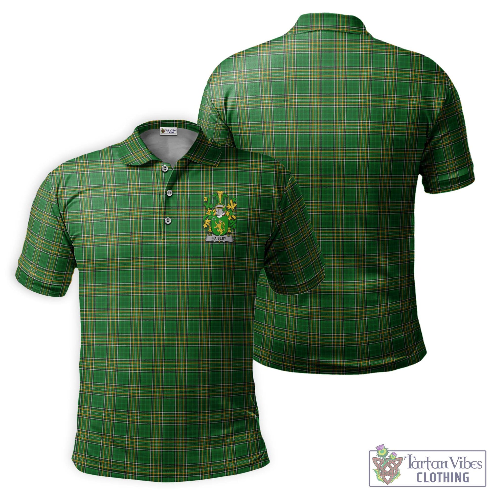 Tartan Vibes Clothing Paisley Ireland Clan Tartan Polo Shirt with Coat of Arms