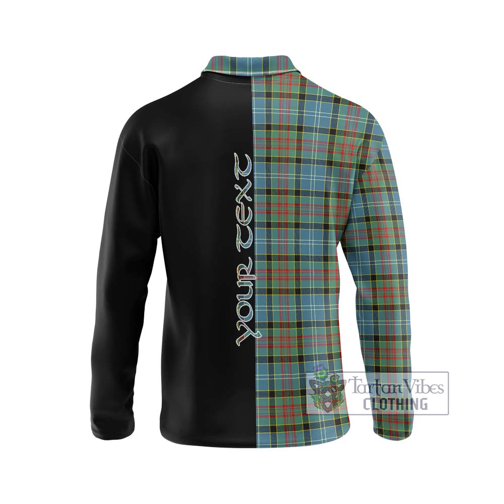 Paisley Tartan Long Sleeve Polo Shirt with Family Crest and Half Of Me Style - Tartanvibesclothing Shop