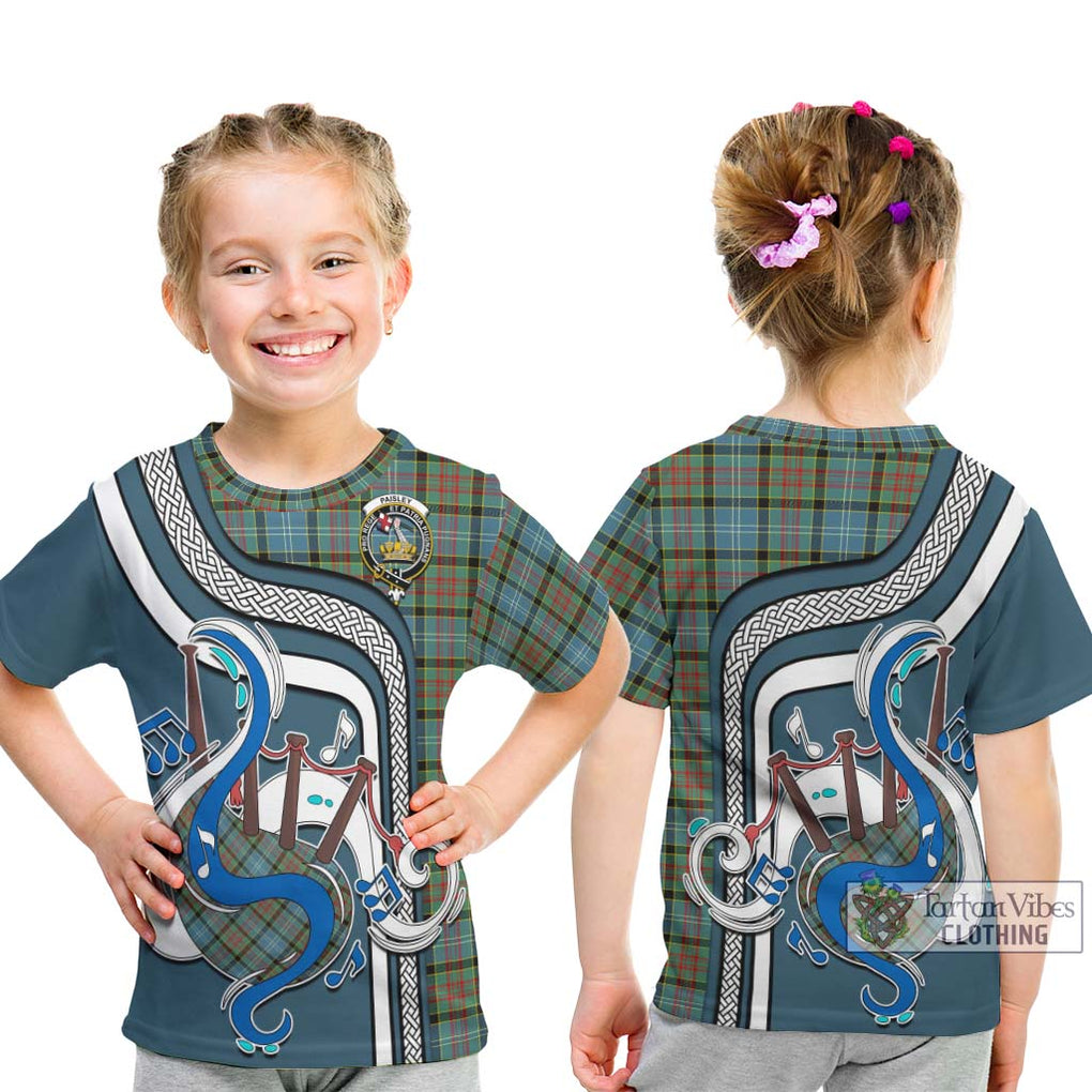 Tartan Vibes Clothing Paisley Tartan Kid T-Shirt with Epic Bagpipe Style