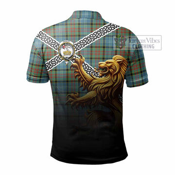 Paisley Crest Tartan Polo Shirt with Golden Lion Emblem Celtic Style - Tartan Vibes Clothing