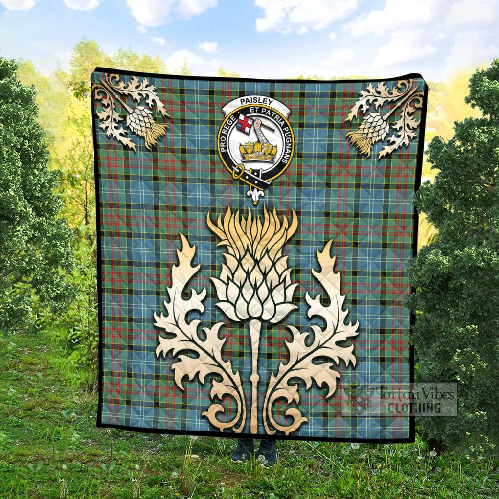 Tartan Vibes Clothing Paisley Tartan Quilt with Family Crest and Golden Thistle Style