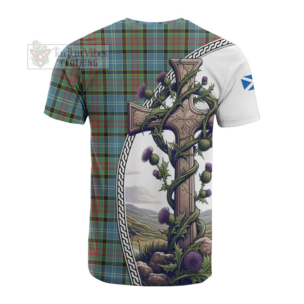 Tartan Vibes Clothing Paisley Tartan Cotton T-shirt with Family Crest and St. Andrew's Cross Accented by Thistle Vines