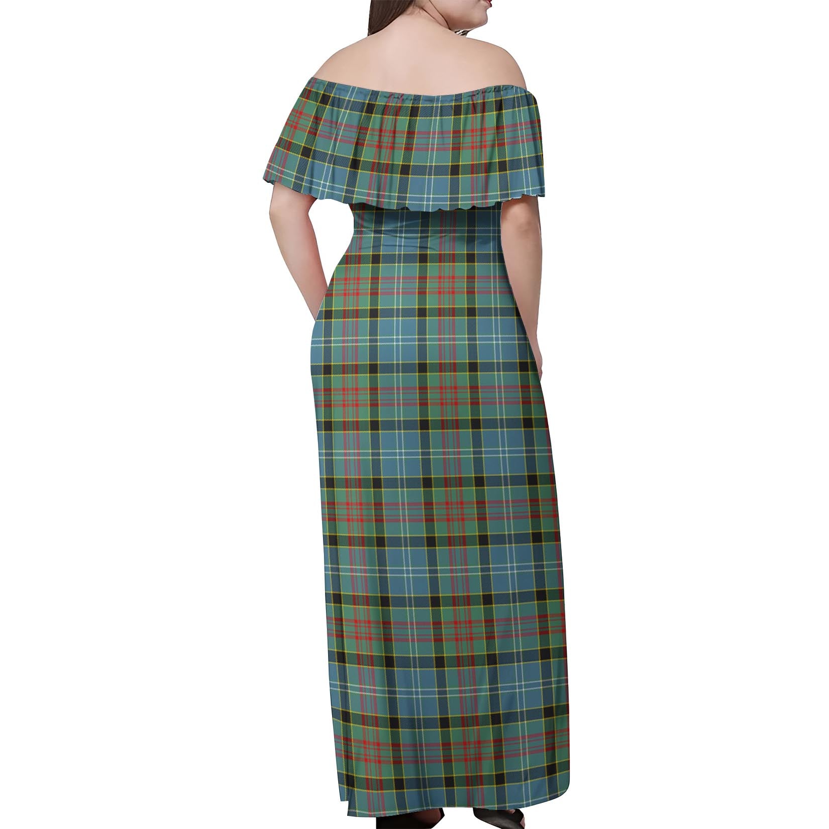 Paisley Tartan Off Shoulder Long Dress - Tartanvibesclothing