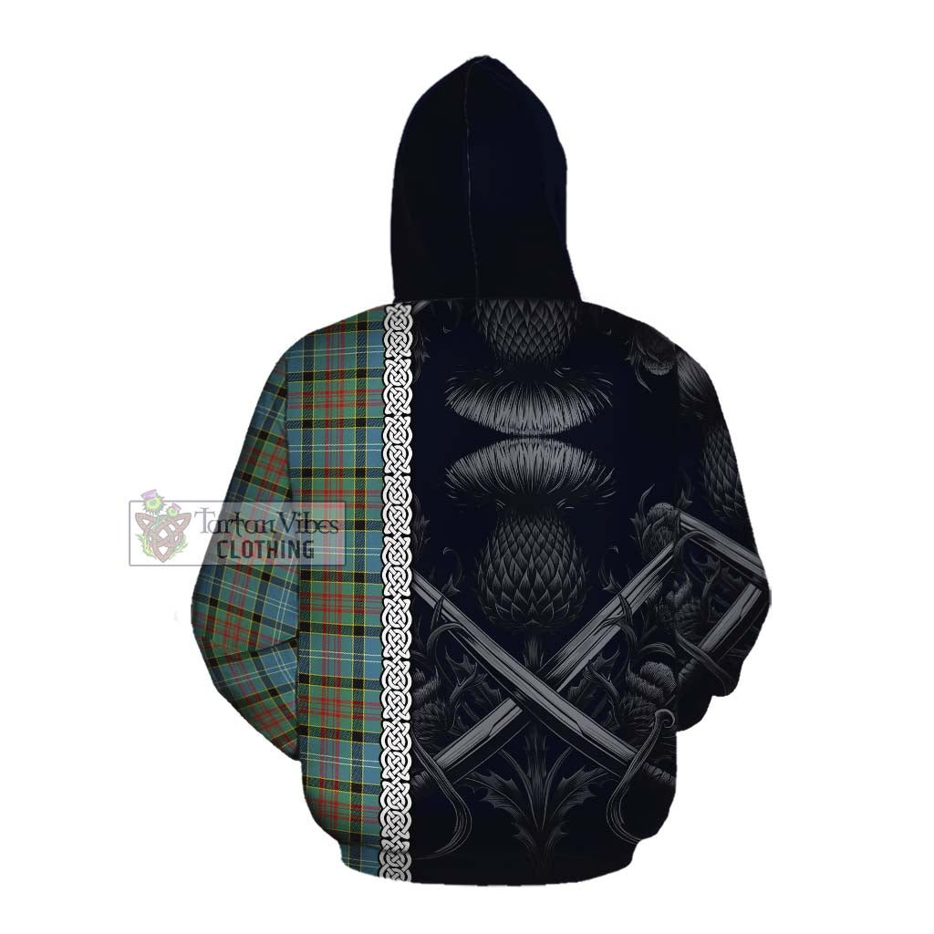 Tartan Vibes Clothing Paisley Tartan Cotton Hoodie with Family Crest Cross Sword Thistle Celtic Vibes