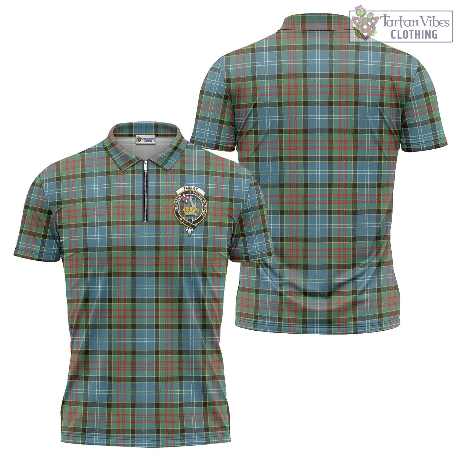 Tartan Vibes Clothing Paisley Tartan Zipper Polo Shirt with Family Crest