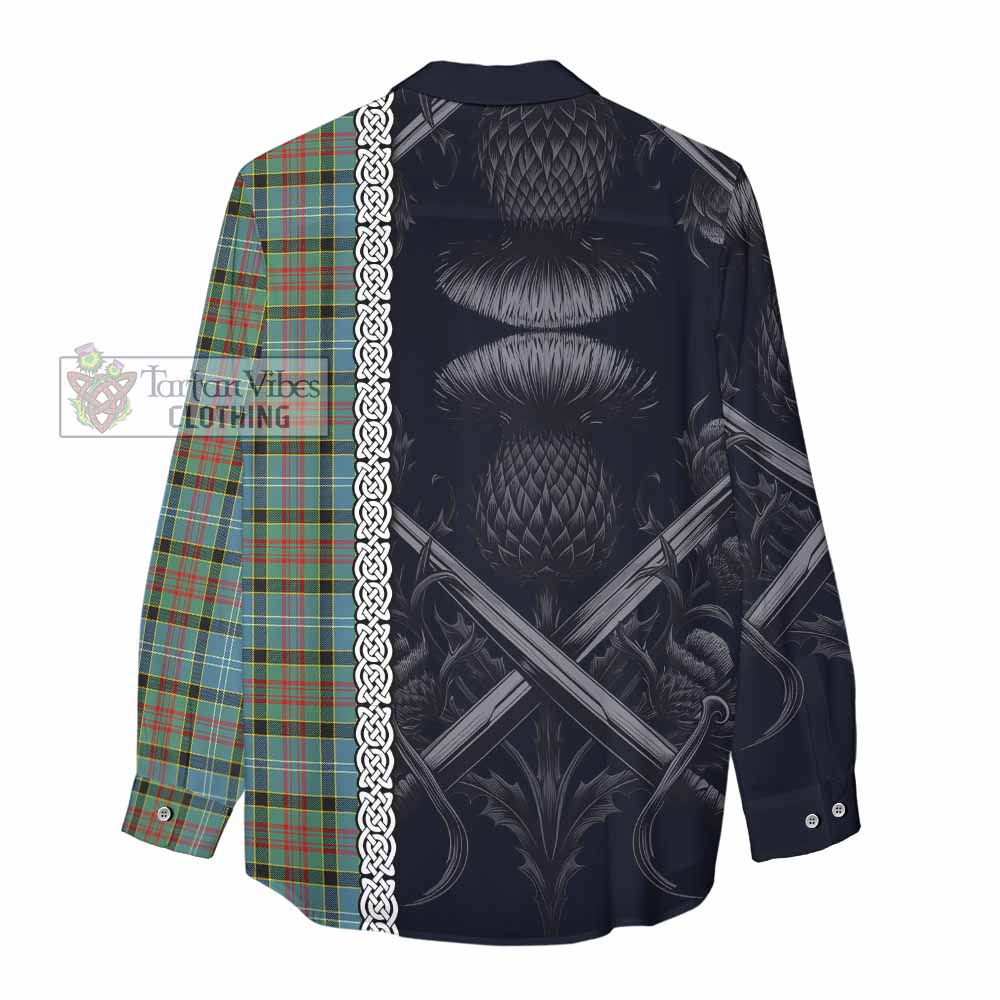 Tartan Vibes Clothing Paisley Tartan Women's Casual Shirt with Family Crest Cross Sword Thistle Celtic Vibes