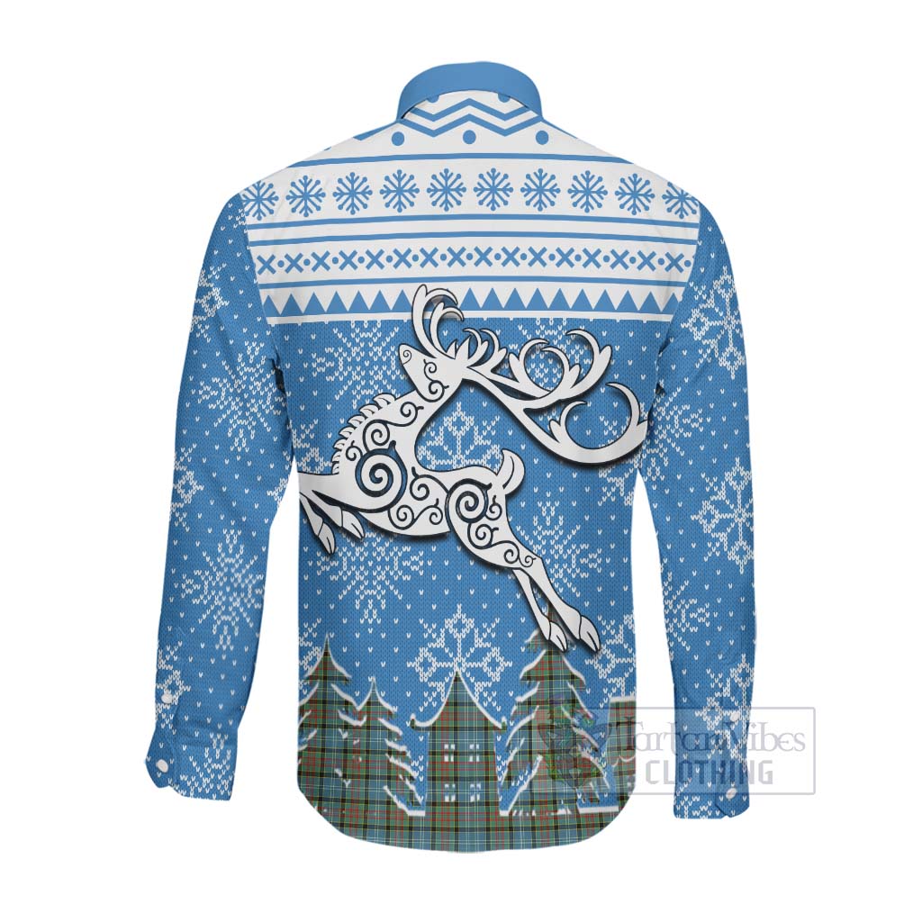 Paisley Clan Christmas Long Sleeve Button Shirt Celtic Reindeer Style Men's Shirt - Tartan Vibes Clothing